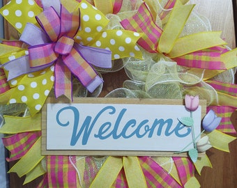 Deco Mesh Spring Wreath Kit, DIY Welcome Sign, 22"