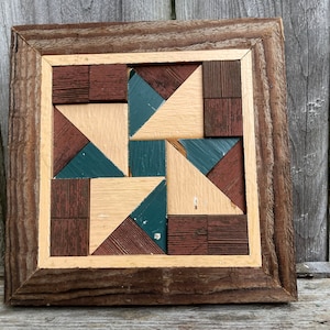Pinwheel quilt block, recycled barn, upcycle wood, historic boards, reclaimed pallet wood, handmade wall art, barn siding, 1800&#39;s trim