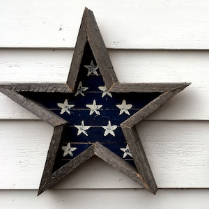 Americana rustic star, naturally aged pallet wood, reclaimed pine, blue with white stars, distressed