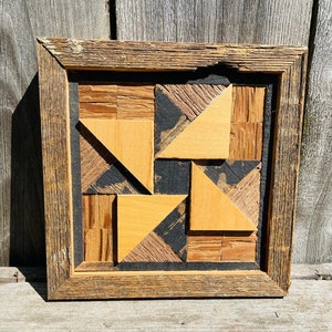 Pinwheel quilt block, recycled barn, upcycle wood, historic boards, reclaimed pallet wood, handmade wall art, barn siding, rustic