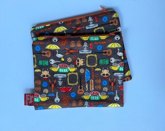 Friends Fabric zippered pouch - orange zipper