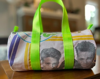 Mini Duffel Bag - Vintage 1990's Beverly Hills 90210 Fabric, gold zipper and neon green handles