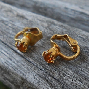 Topaz Earrings, Clip-On. Vintage 1980s. Gold Tone. Mom, Gift For Women, Unique Earrings.