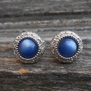 Vintage Blue & Silver Cufflinks. Gift For Dad, Groom, Groomsmen, Wedding, Anniversary, Birthday, Christmas, Father&#39;s Day.