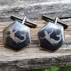 boutons de manchette vintage en argent sterling du Siam. Argent 925, mariage, marié, cadeau de garçons d&#39;honneur, anniversaire, anniversaire, papa.