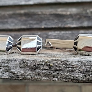 Vintage Abstract Cufflinks, Tie Clip. Gift For Groom, Groomsmen Gift, Birthday, Anniversary, Dad. Barrel