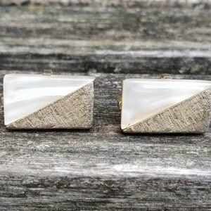 Vintage White & Gold Cufflinks. Wedding, Groom, Groomsmen Gift, Birthday, Anniversary, Dad.