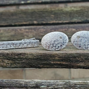 Vintage Silver Cufflinks & Tie Clip. Wedding Gift, Groom, Groomsmen Gift, Birthday, Anniversary, Dad.