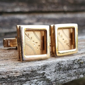 Vintage Engraved Gold Cufflinks. Wedding Gift, Groom, Groomsmen Gift, Birthday, Anniversary, Dad.