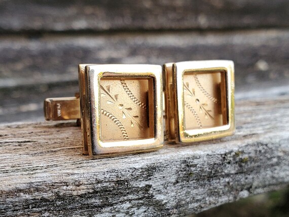 Vintage Engraved Gold Cufflinks. Wedding Gift, Groom, Groomsmen Gift, Birthday, Anniversary, Dad.