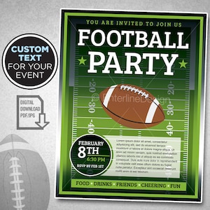 Impreza Super Bowl - Temat futbolu - Zaproszenie na urodziny z motywem futbolu - Impreza futbolowa - Ulotka piłkarska - Niestandardowe pobieranie cyfrowe Superbowl