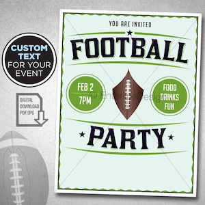 Impreza Super Bowl - Temat futbolu - Zaproszenie na urodziny z motywem futbolu - Impreza futbolowa - Ulotka piłkarska - Niestandardowe pobieranie cyfrowe Superbowl
