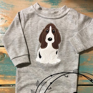 Applique Machine Embroidery Puppy, Bassett Hound,  Sleep and Play Romper
