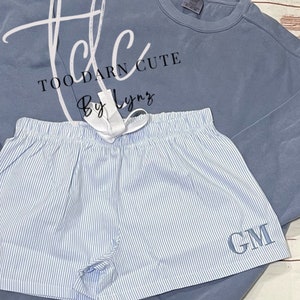 Pajama Lounge Set, Monogrammed Seersucker Lounge Shorts and Comfort Color Sweatshirt Monogrammed