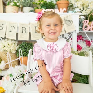 Monogram Personalized, Girls bubble bishop, Seersucker Sun Bubble, Sunsuit, Ruffle