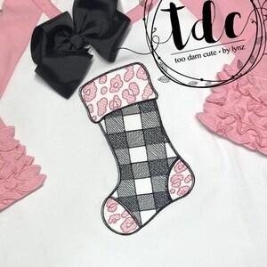 Leopard Pink Christmas Stocking Sketch Embroidery Ruffle Raglan