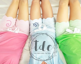 Monogrammed Seersucker Scalloped Lounge Shorts