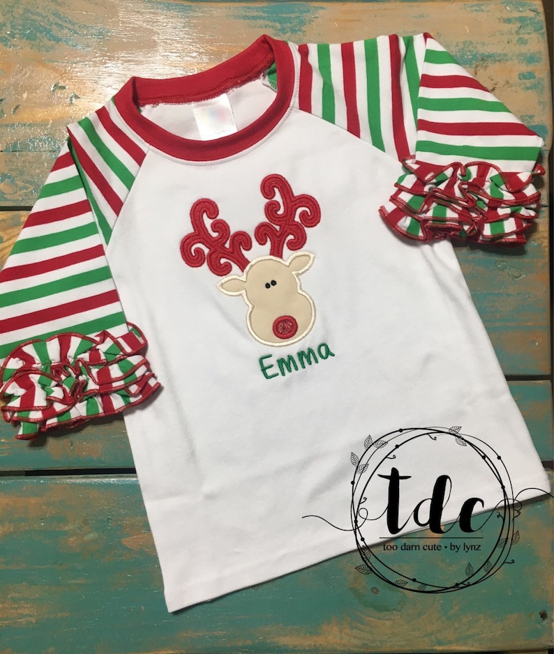Applique curly antler Deer ruffle sleeve raglan