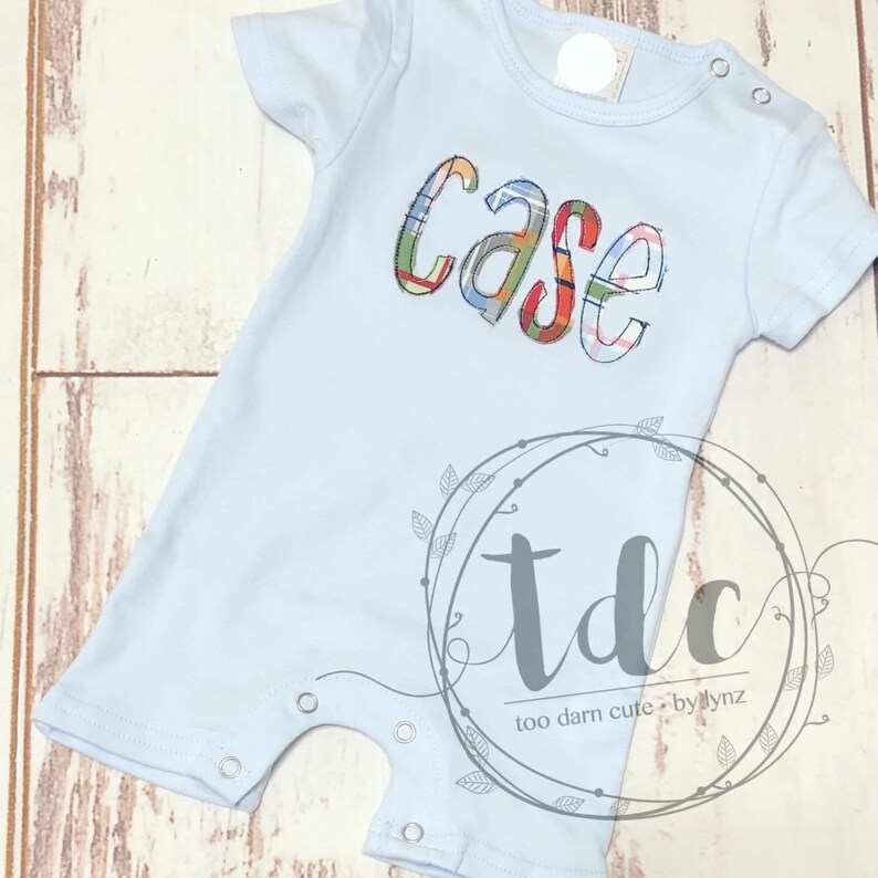 Baby Boy Applique Personalized Romper Miller Patchwork Fabric Etsy