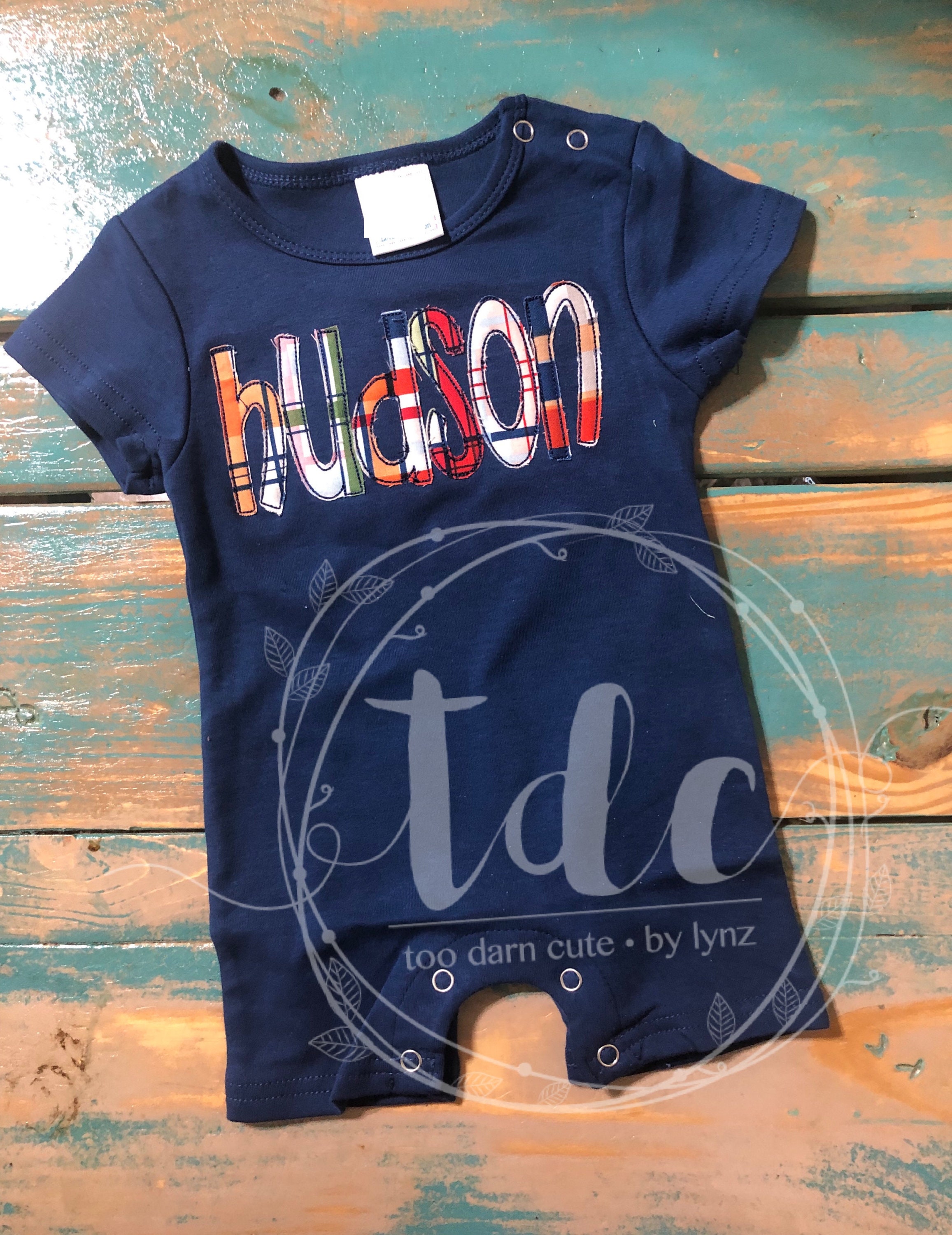 Baby Boy Applique Personalized Romper Miller Patchwork Fabric Etsy