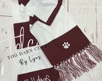 Personalized School Spirit Scarf with fringe, Machine Embroidery, Team Scarf, Customize your own