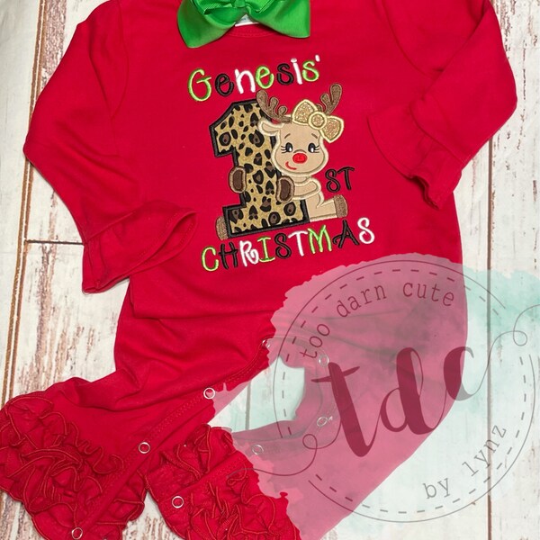 Girls Reindeer Applique Romper by Three Sisters