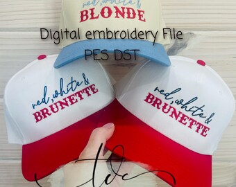 2 borduurontwerpen, roodwit en donkerbruin, roodwit en blond borduurontwerpen, gedigitaliseerd voor petten, 2 bestanden, zomertijd, PES slechts 4 inch breed