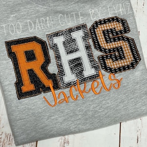 Custom Applique Team School Spirit with Raggy double fabric applique collegiate letters, and  Embroidery, Unisex Sweatshirt Pullover