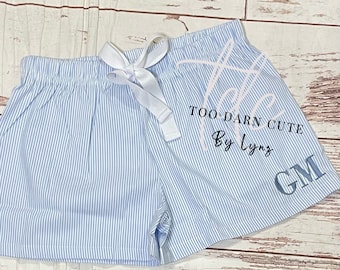 Monogrammed Seersucker Lounge Shorts