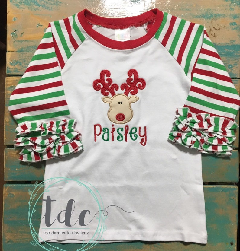 Applique curly antler Deer ruffle sleeve raglan