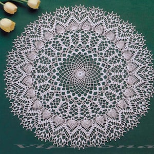 レースクロッシェドイリーパターン #29 - ラウンドドイリーテーブルセンター - ホームデコレーション - PDFインスタントデジタルダウンロード - 英語スペイン語説明