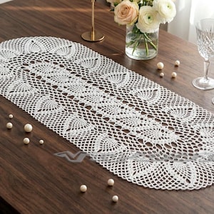 Runner colorato all'uncinetto in pizzo fatto a mano n. 136 - Centrotavola ovale - Decorazione per la casa + REGALO