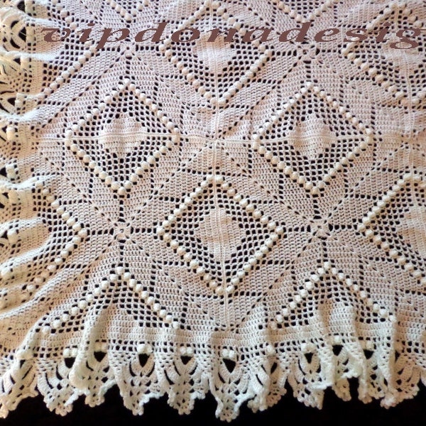 couvre-lit vintage Crochet Ecru White Handmade - Couverture - Jeter - Couette - Couvre-lit crocheté + Magic GIFTS