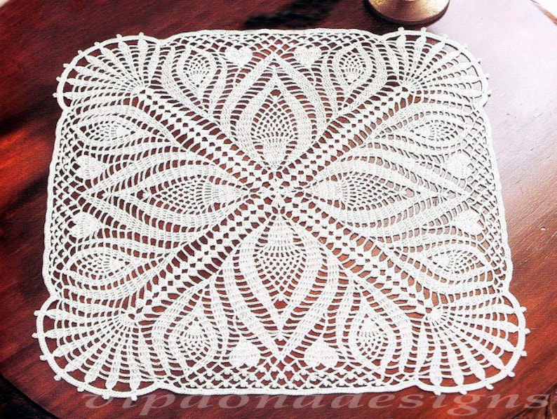 Lace Crochet Doily Pattern 77 Square Doily Table Center Home Decor PDF Instant Digital Download English Spanish Description image 1