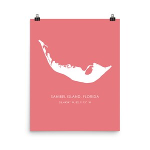 Sanibel Art - Bold Map Print - Coral