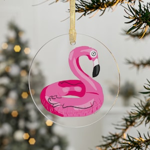 Flamingo Float Tropical Art Acrylic Ornaments