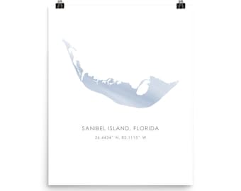 Sanibel Island Map Print Watercolor Art