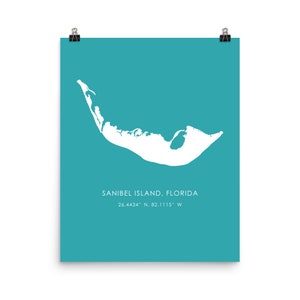 Sanibel Island, Florida Fett Karte Druck Kunst - Aqua