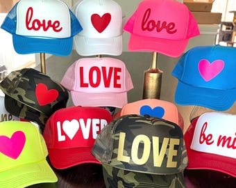 Valentine&#39;s Trucker Hats | love, be mine, Lover, Galentine&#39;s | Cute Mesh Snapbacks | Valentine or Galentine Gifts for Her