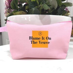 Trousse à maquillage en toile champagne - La faute à Veuve - Cadeau EVJF pour demoiselle d'honneur - Trousse à maquillage d'anniversaire