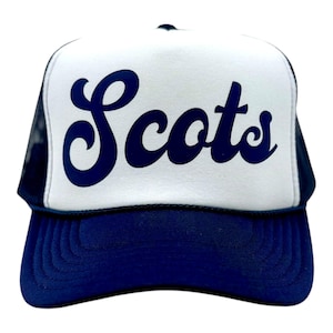 Highland Park Scots Trucker Hat: Script or Block Font Foam Mesh Snapback Cap