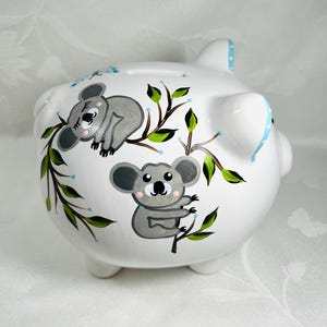 Piggy bank, Koala bears,ceramic, personalized,gift,hand painted