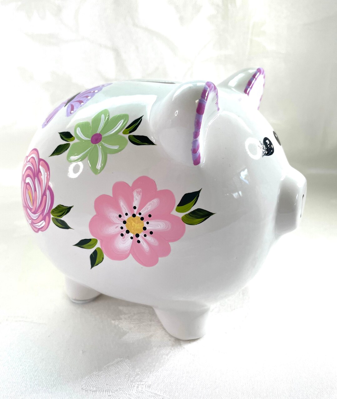 Piggy Bank Flower Piggy Bank Hand Painted Personalized - Etsy