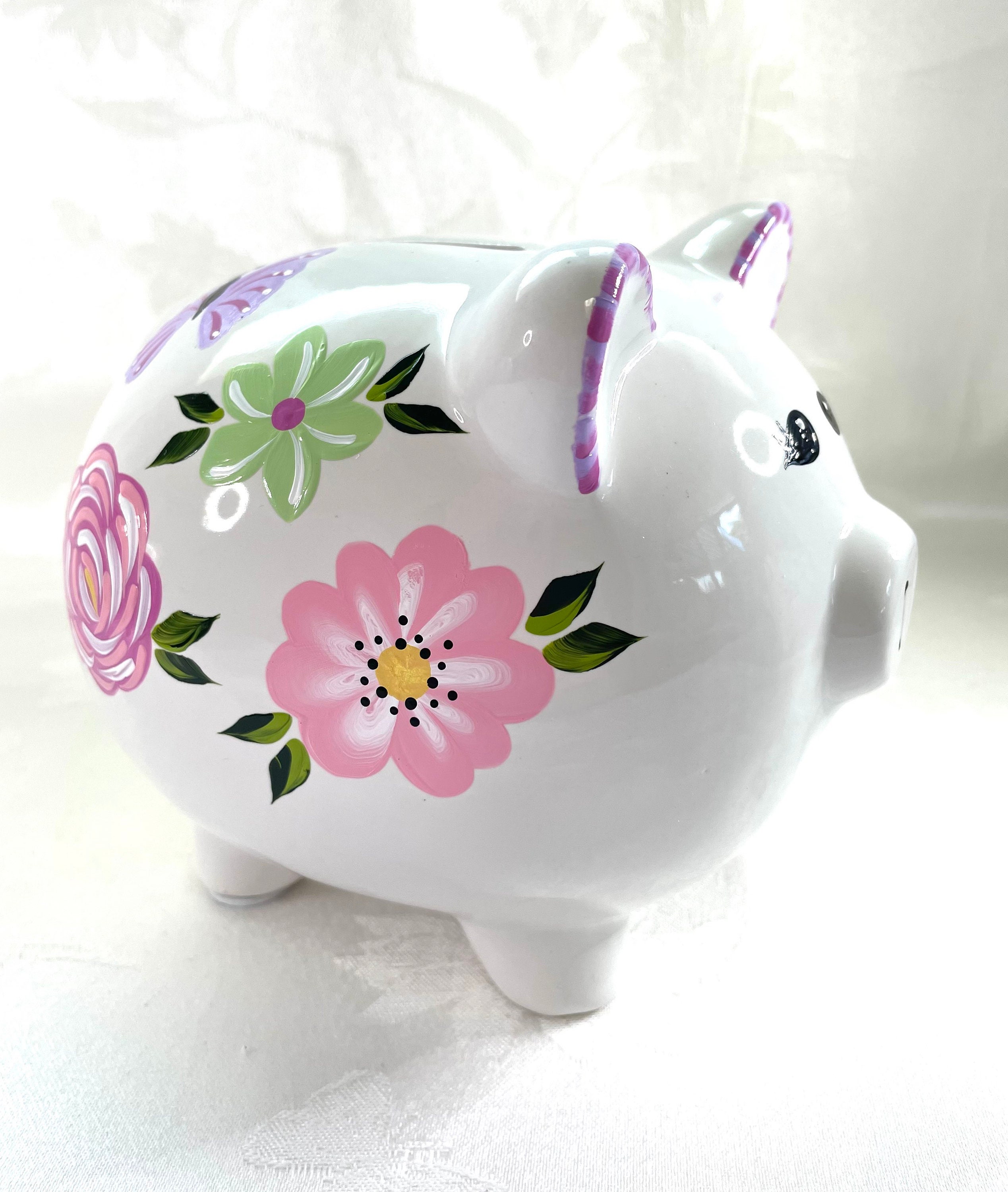Piggy bank flower piggy bank hand painted personalized piggy