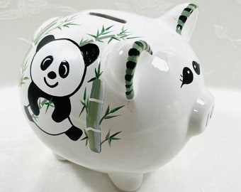 Panda bear piggy bank, hand painted, ceramic bank, gift