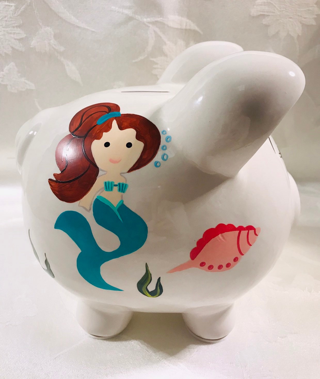Mermaid piggy bank painted bank personalized bank ceramic Etsy