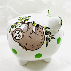 Piggy bank,sloths,hand painted,personalized, gift idea