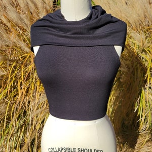 Hooded Tie Back Crop Top Bamboo Cotton Cowled Open Back Crop Top image 3