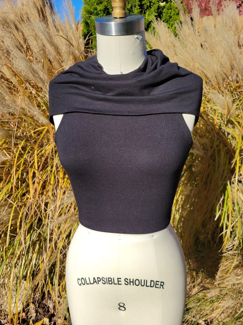 Hooded Tie Back Crop Top Bamboo Cotton Cowled Open Back Crop Top image 3