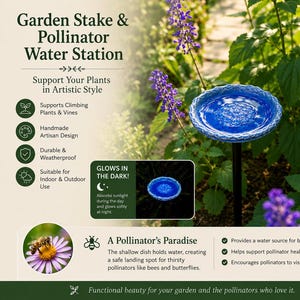 Handmade Bee Water Station – Garden Art Stake, Pollinator Oasis, Potted Plant Decor (12" Tall)
